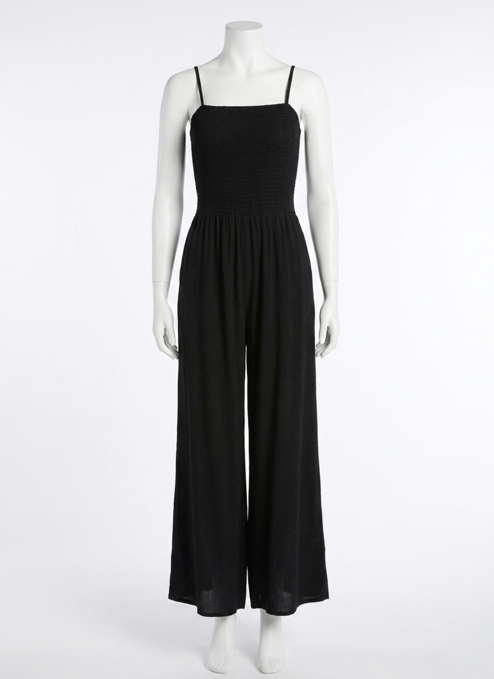 NEW BOBI cami strap smocked jumpsuit in black